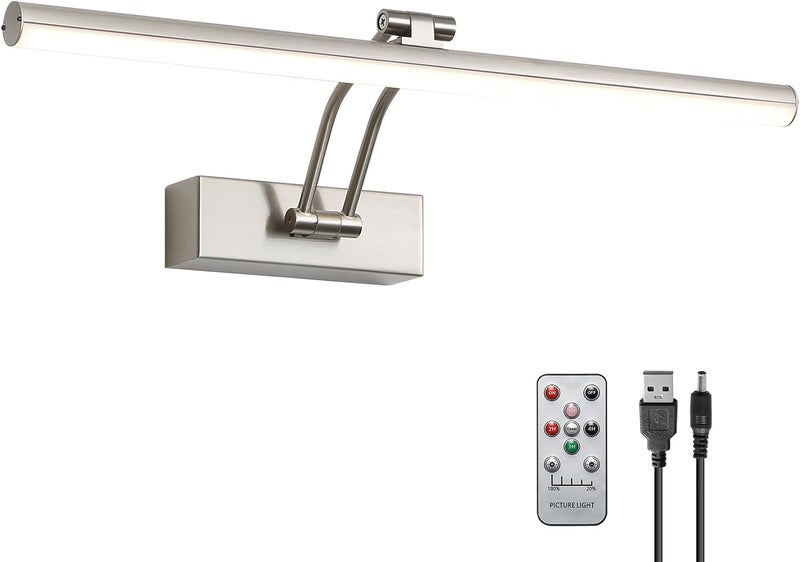 HOWMZON Picture Light, Wireless Picture Light with Remote, Dimmable Art Light, 16inches Metal Picture Lights for Wall, Gallery, Display Artwork, Portrait (Brushed Nickel) - Image 1